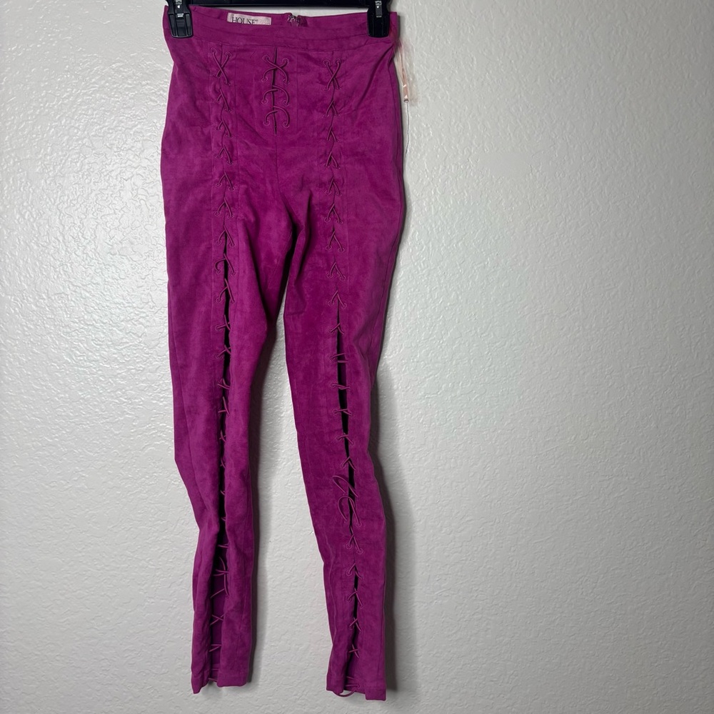 House of CB Sophina Vegan Suede Pink Lace Up Skinny Leg Pants Size XS - Picture 3 of 7